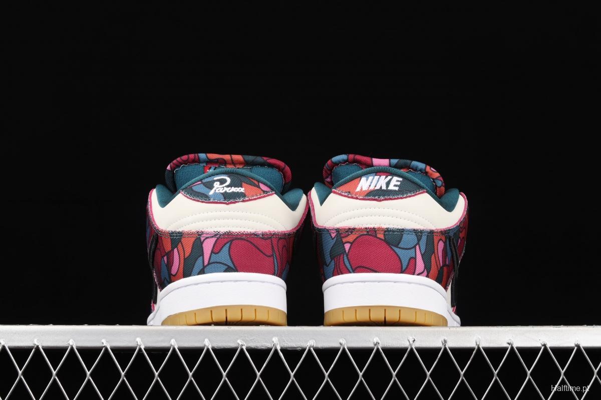 Parra x NIKE DUNK SB Low Pro White, Blue and Red Abstract Art scratch Music Olympic Slam Dunk Series retro low-top leisure sports skateboard shoes DH7695-600