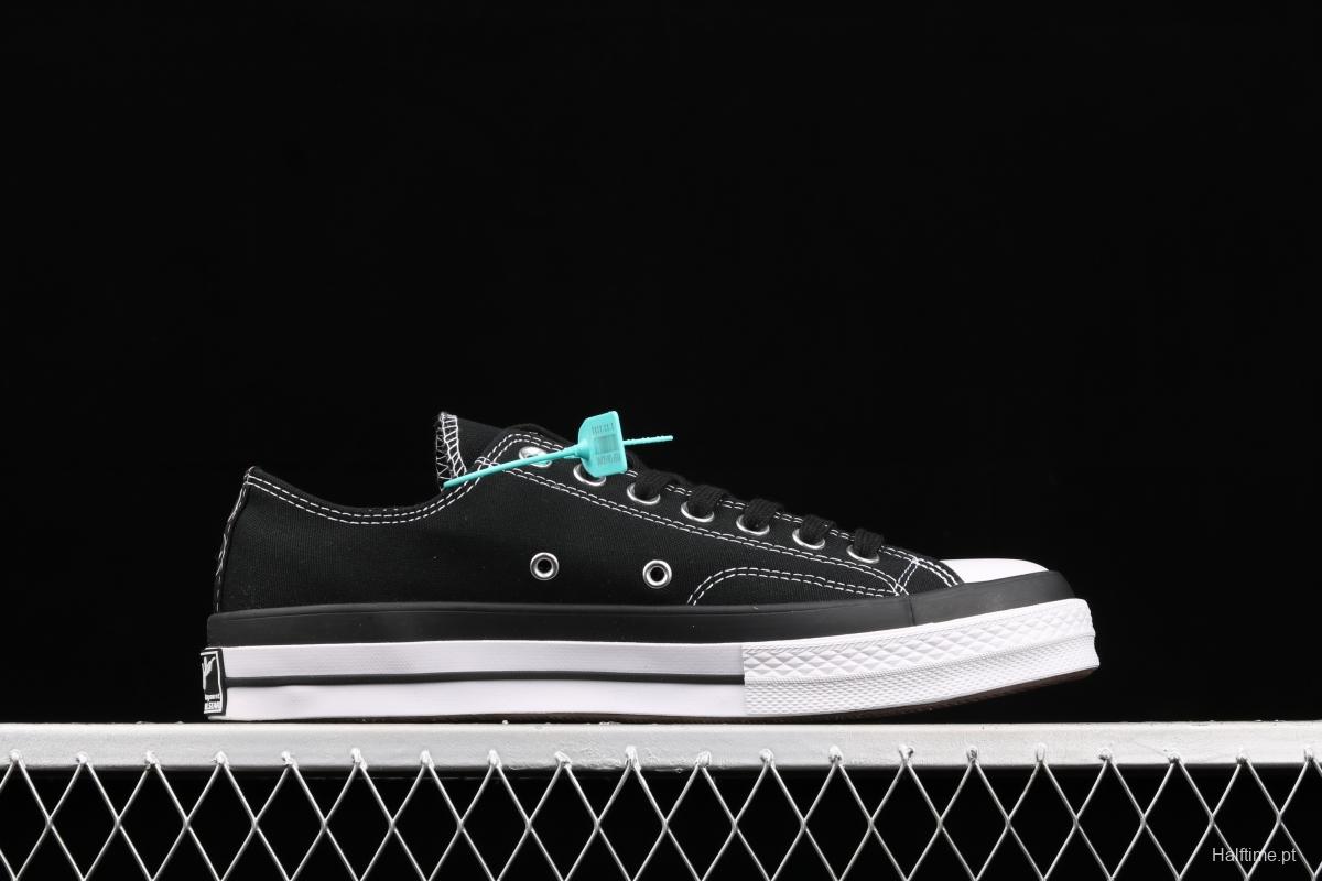 Fragment x Moncler x Converse 1970 S Fujiwara Hiroshi Fujiwara Lightning co-signed Chen Weiting with the same style collision graffiti classic low-top canvas shoes 169069C