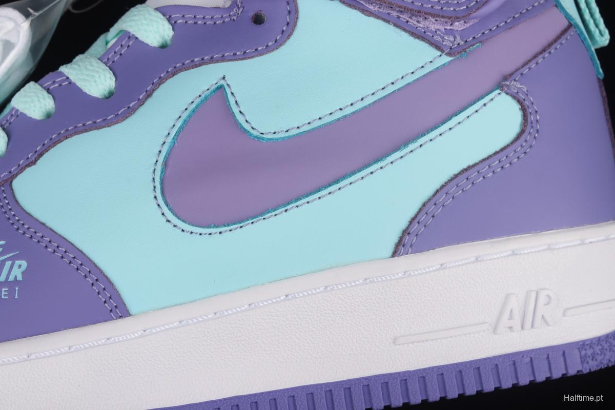 NIKE Air Force 1 Mid sells blue and purple color Zhongbang leisure board shoes CV3039-107overseas