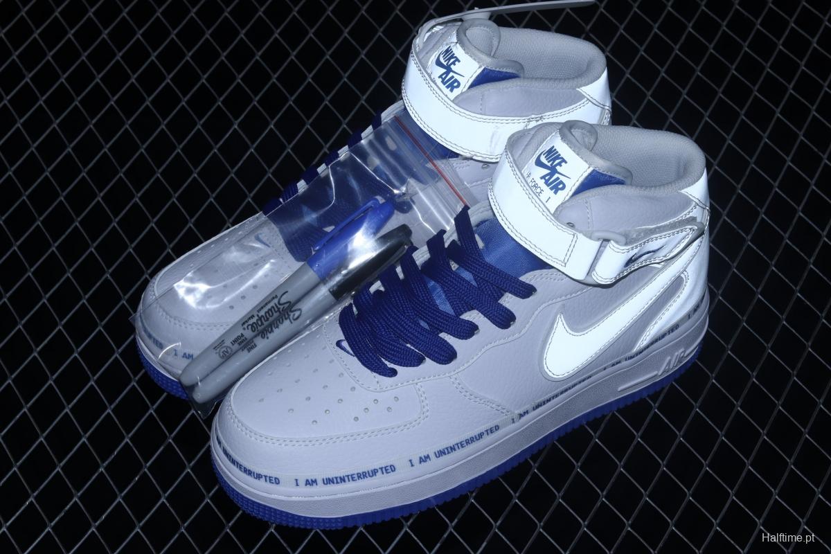 NIKE Air Force 1x 07 Mid x Uniterrupted white and blue graffiti James co-signed the same 3M reflective medium side leisure sports board shoes CT1206-600