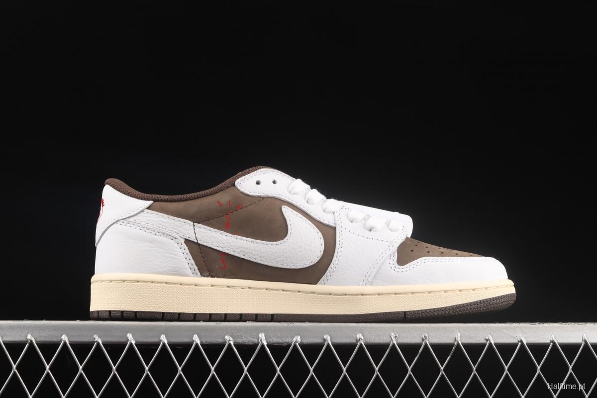 Travis Scott x Air Jordan 1 Low OG inverted white brown suede low top basketball shoes DM2508-586