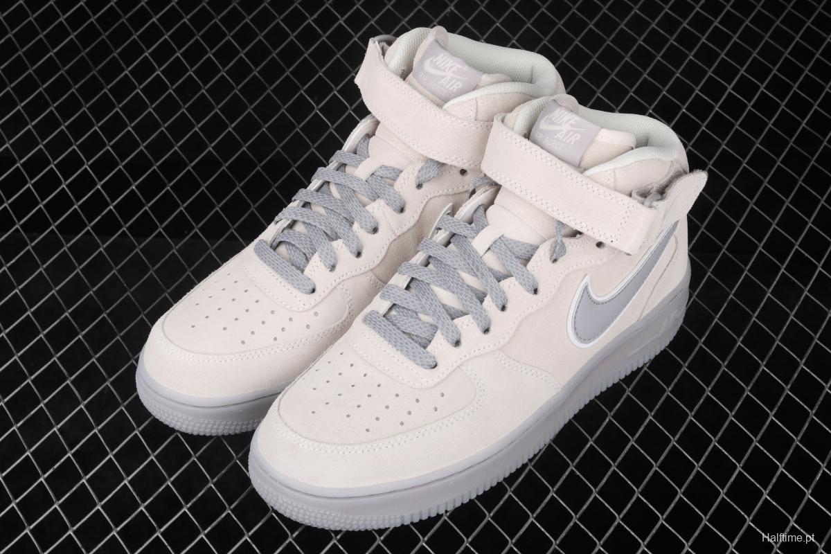 NIKE Air Force 1x 07 Mid air force light blue gray suede 3m reflective Zhongbang leisure board shoes 315123-002