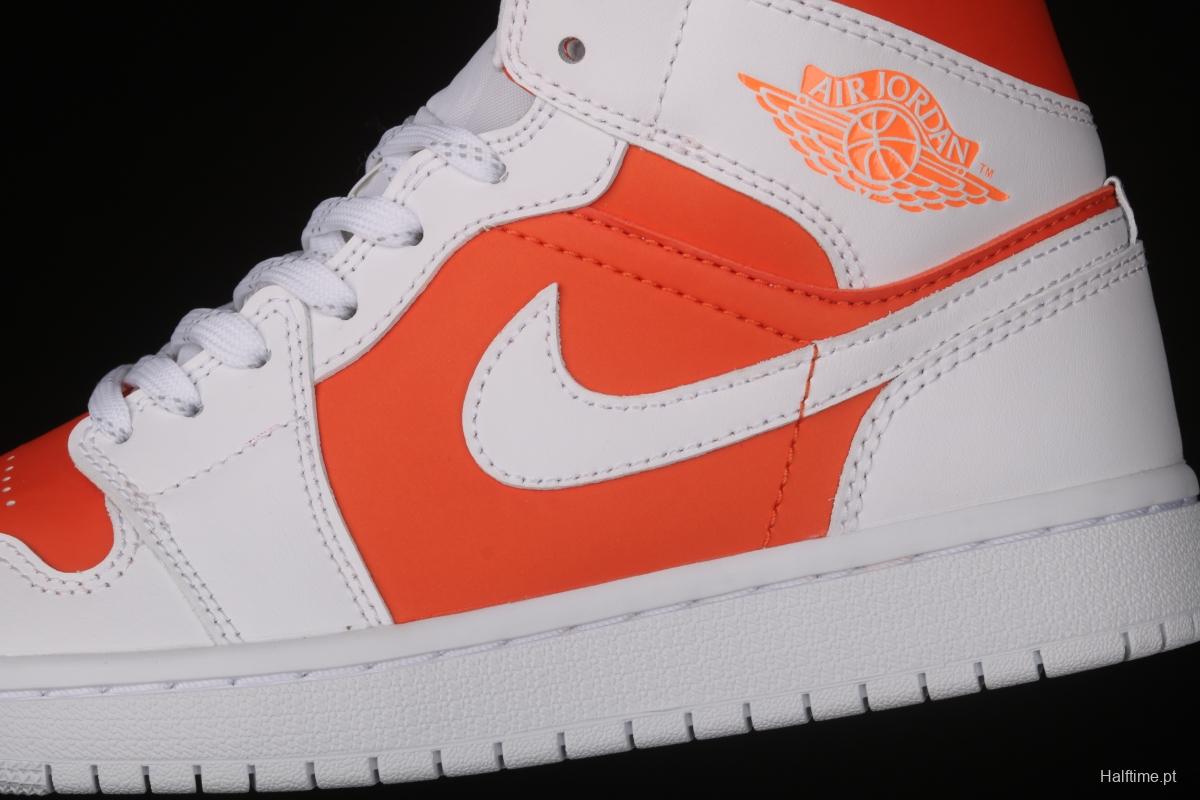 Air Jordan 1 Mid White Orange Zhongbang Basketball shoes CZ0774-800