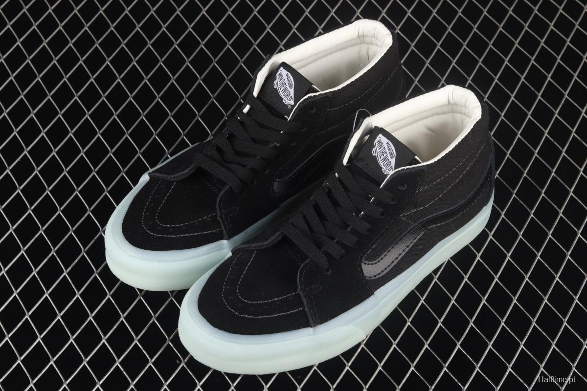 Vans Sk8-Mid 's new cool-feeling transparent glass glue black Zhongbang board shoes VN0A3WM3ABC