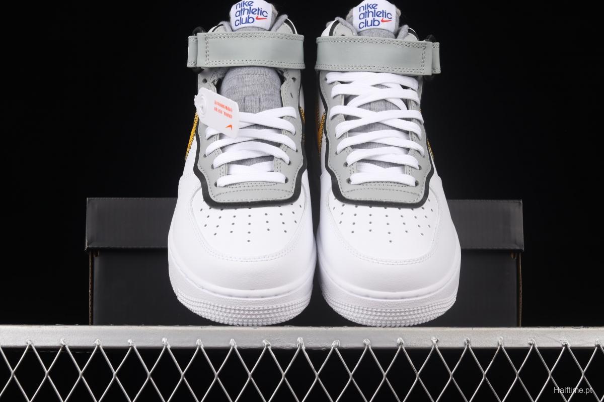 NIKE Air Force 1 Mid Athletic Club white and yellow medium-top casual board shoes DH7451-101