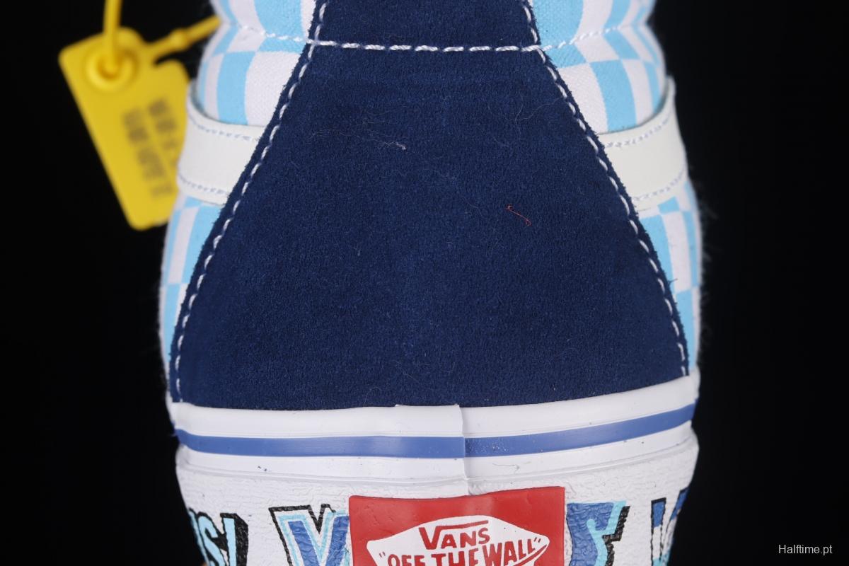 Vans SK8 Hi 38 DX Anaheim blue and white checkered high-top casual board shoes VN0A5KRIA5I