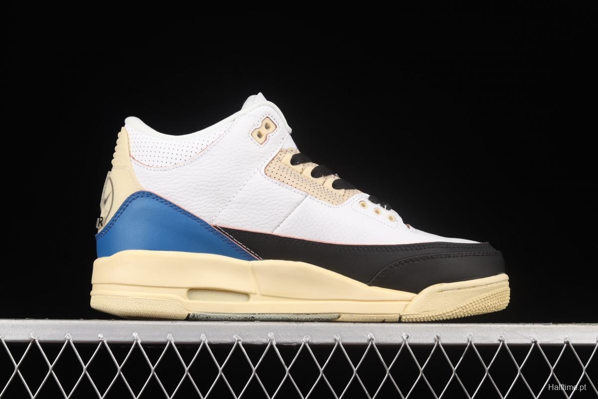 Fragment Design x Air Jordan 3 AJ3 Fujiwara Hiroshi White, Black and Blue Lightning DA3595-100