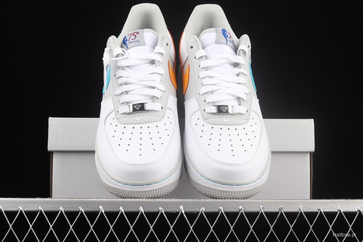 NBA x NIKE Air Force 1x 07 Low white, blue, yellow, mandarin duck hook low-top casual board shoes DC8874-100