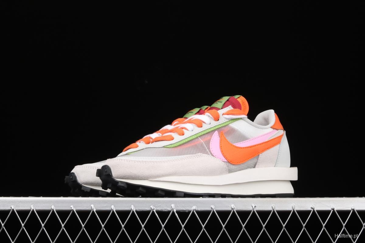 Sacai x NIKE LVD Waffle Daybreak co-signed catwalk style transparent net stitching double hook Swoosh running shoes DH1347-100