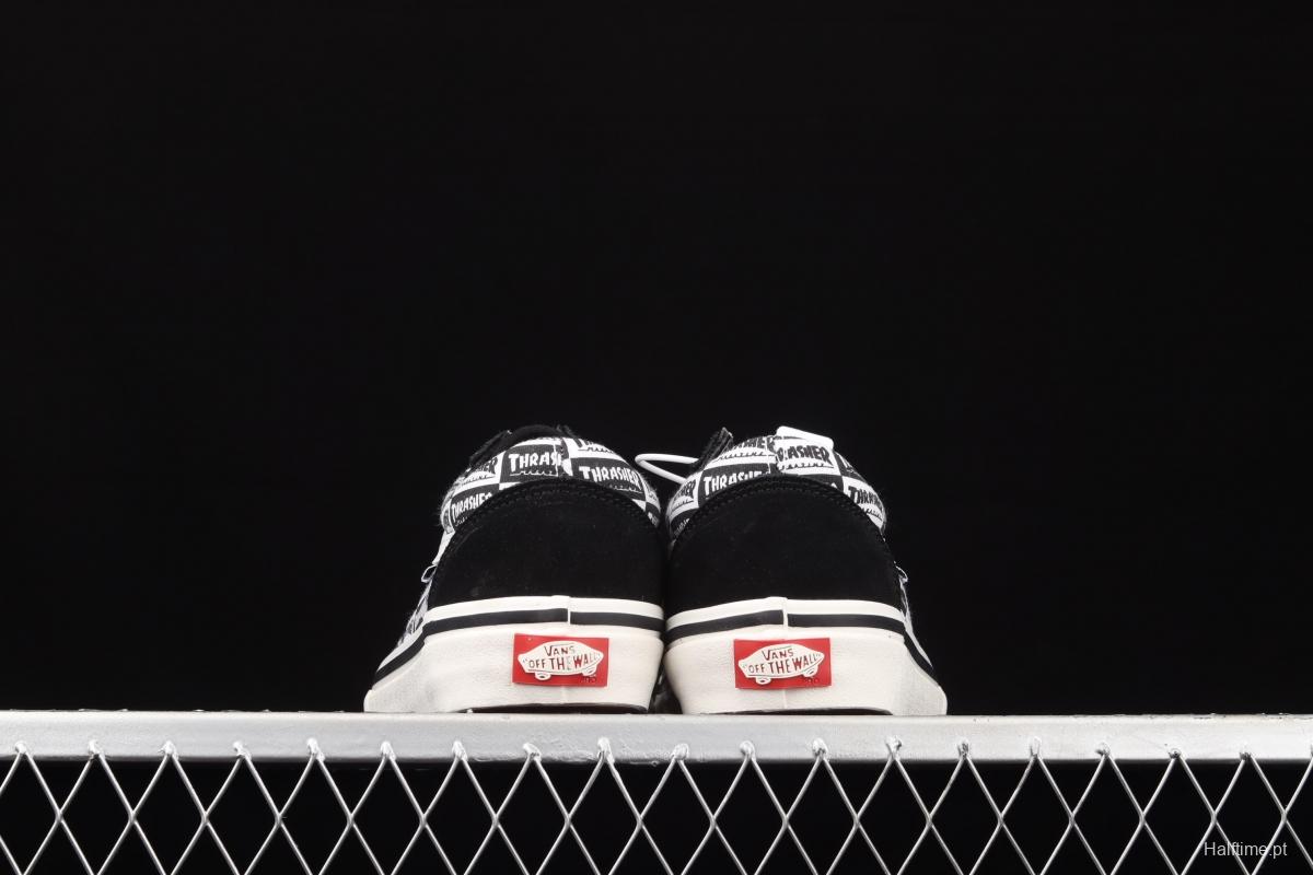 Vans Skate Old Skool Customs x Thrasher co-branded black-and-white brand logo full of low-top casual shoes VN0A5HYKBDI