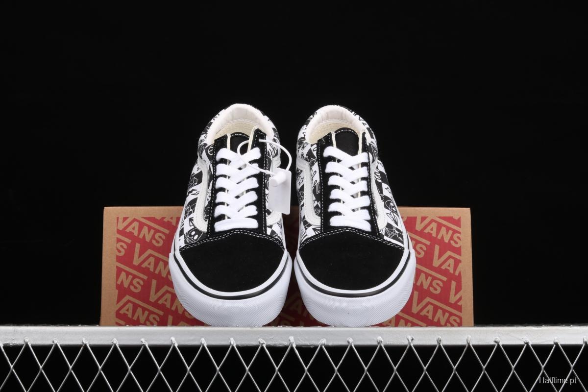 Vans Old Skool black-and-white graffiti printed low-top shoes VN0A7Q2J6U6