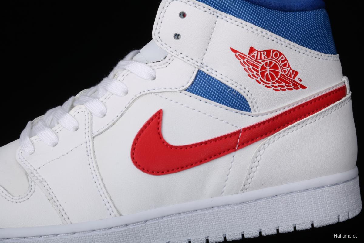 Air Jordan 1 Mid Fearless Royal White, Blue and Red Zhongbang Basketball shoes BQ6472-164,