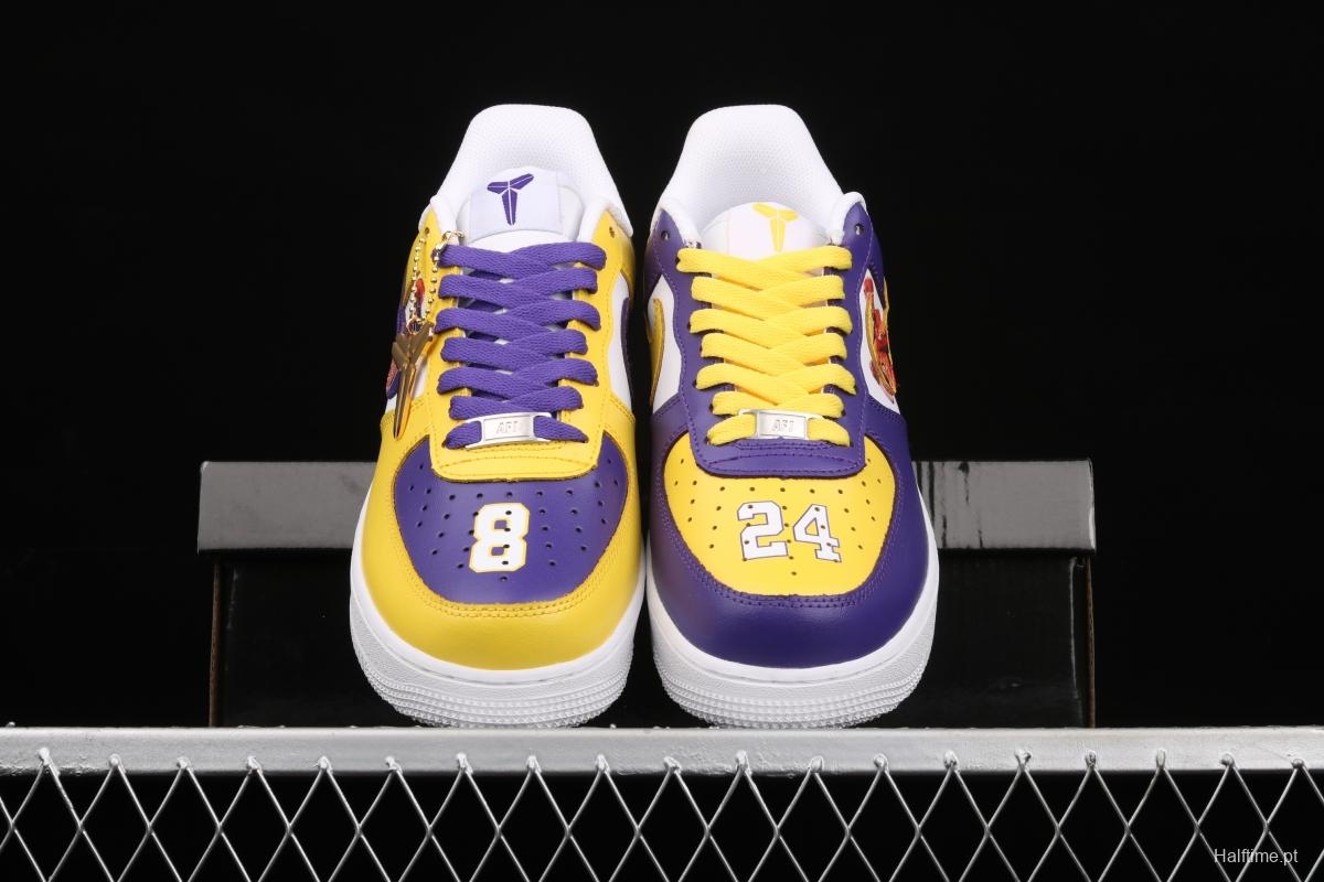 NIKE Air Force 1: 07 co-signed Kobe Bryant Lakers LA white and purple shoes with yellow color low-top casual shoes 315122-118