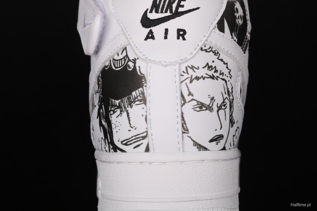 NIKE Air Force 1 High'07 Sea Thief King cartoon black and white cartoon high top board shoes AQ8020-100