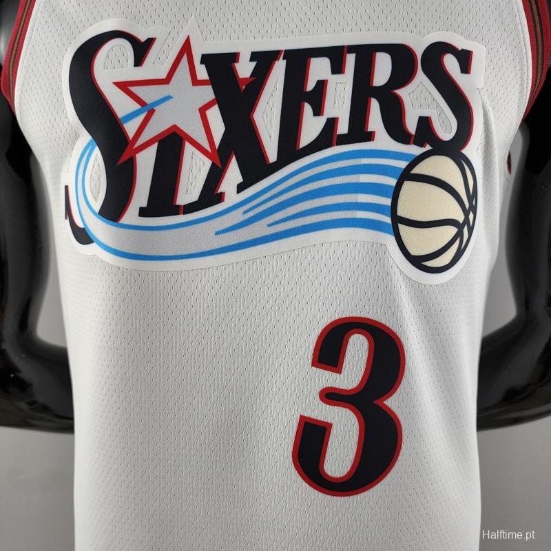 Retro Philadelphia 76ers Iverson #3 Big Meteor White NBA Jersey 