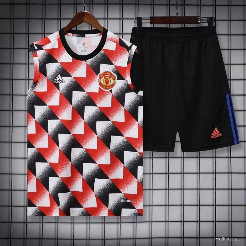 22/23 Manchester United Pre-Training Jersey Black+Red+White Vest
