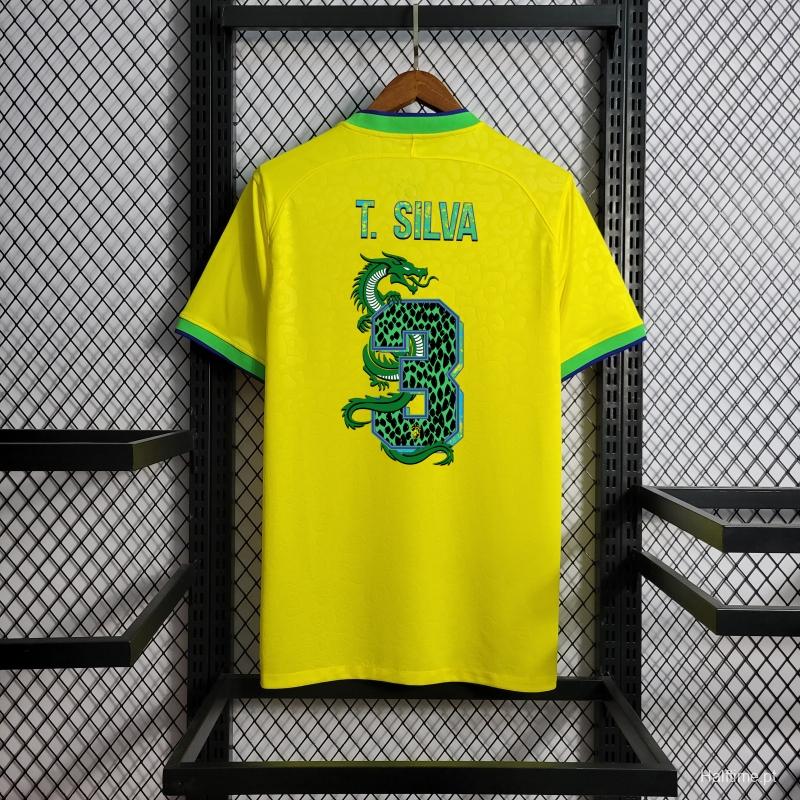 2022 Brazil Home National Team World Cup Soccer Jersey With Special Dragon Namesets