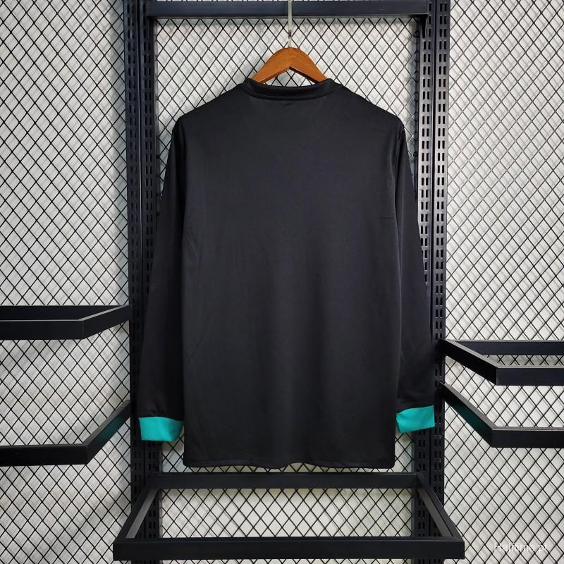 Retro Long Sleeve 17 18 Real Madrid Away Black Jersey Halftime