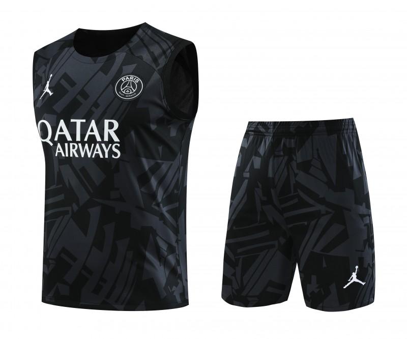 23-24 PSG Black Pattern Vest Jersey+Shorts