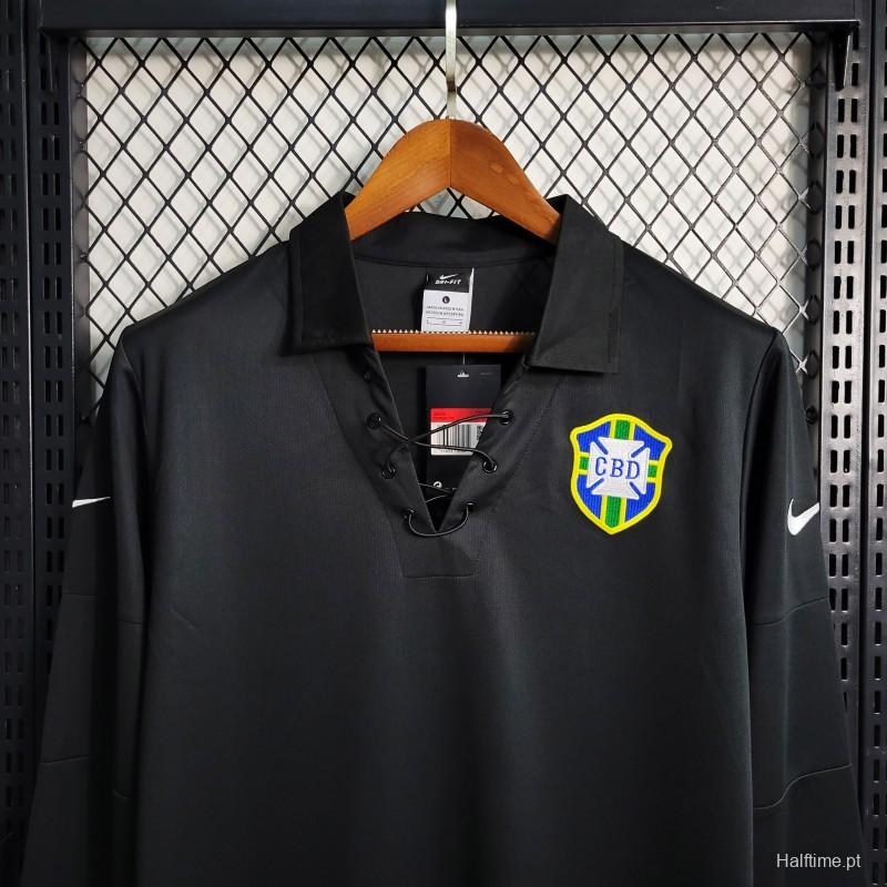 Retro 2004 Brazil Special Edition Black Long Sleeve Jersey