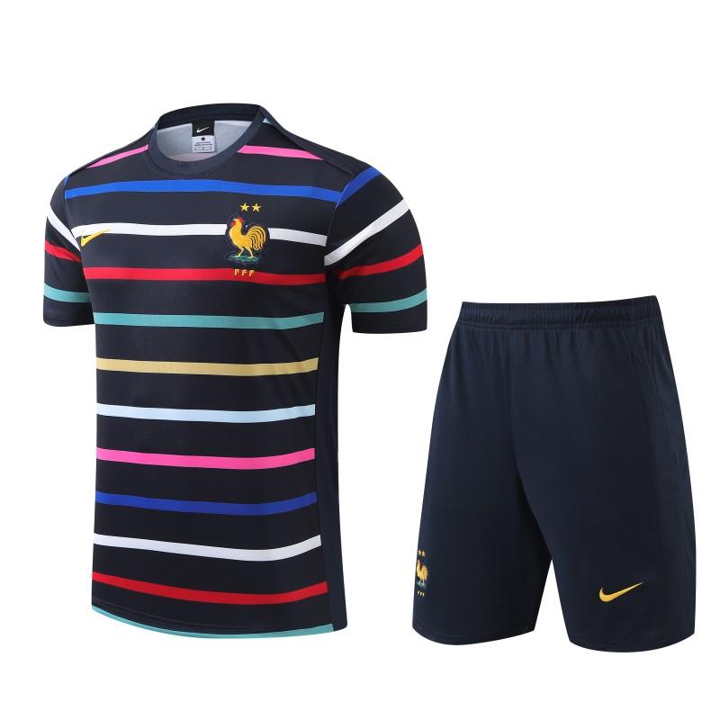 2024 France Navy Stripe Short Sleeve Jersey+Shorts