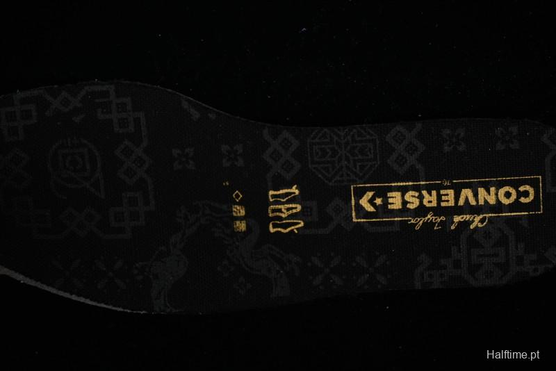 Clot x Fragment Design x Converse Custom Triple Collaboration Low-Top Sneakers with Distressed Black Silk and Brier Pattern - A10925C