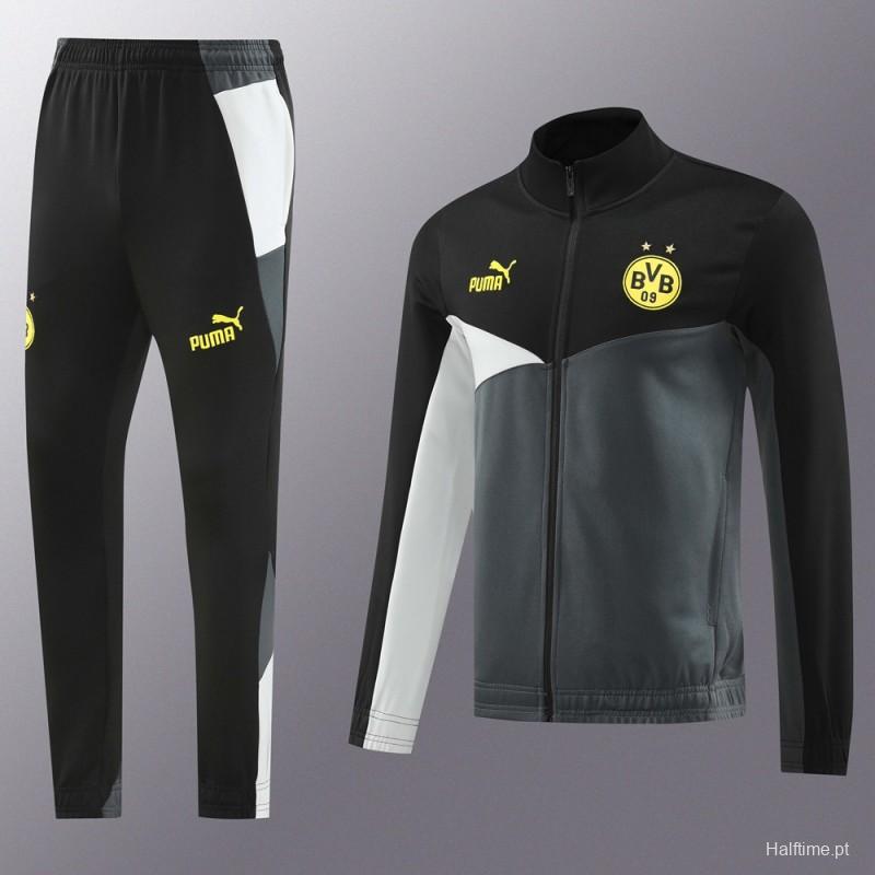 24/25 Borussia Dortmund Grey/Black Full Zipper Jacket +Long Pants