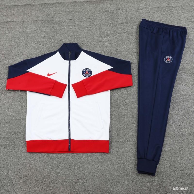 24 25 PSG White Full Zipper Jacket +Long Pants