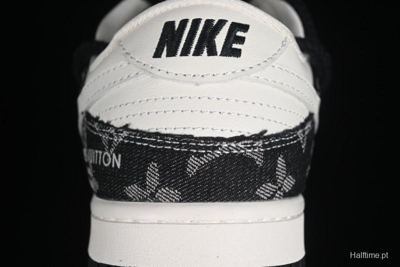Nike SB Dunk Low LV Collaboration - Black Denim Print Anniversary High-End Custom Low-Top Casual Skate Shoes - SJ2068-238