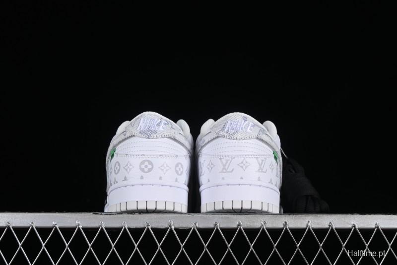 Nike SB Dunk Low Louis Vuitton Collaboration - White Grey Print High-End Custom Low-Top Casual Skate Shoes - LV0526-592