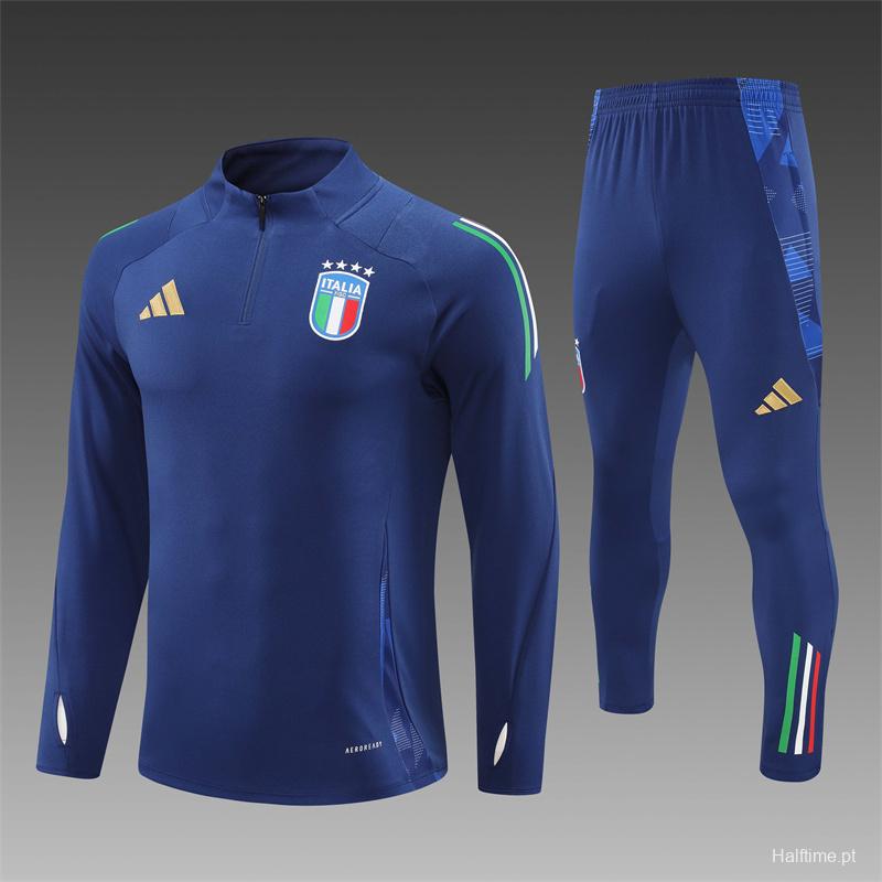 2024 Italy Navy Half Zipper Jacket+Long Pants