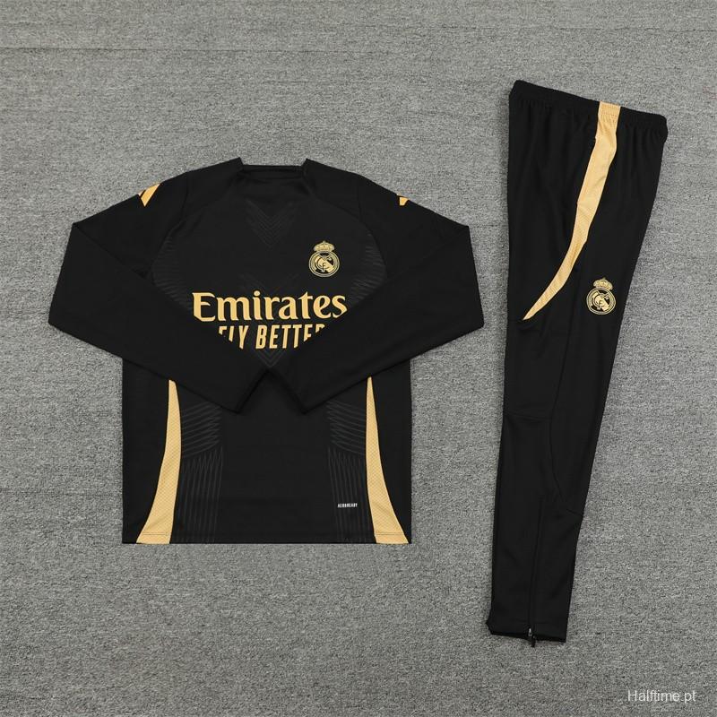 24/25 Real Madrid Black/Golden Half Zipper Jacket+Long Pants