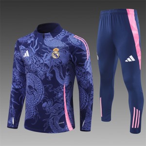 24/25 Real Madrid Navy Dragon Half Zipper Jacket+Long Pants