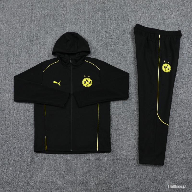 24/25 Borussia Dortmund Black Hoodie Full Zipper Jacket +Long Pants