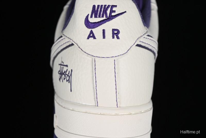 Stussy x Nike Air Force 1 '07 Low Retro Casual Sneakers with Reflective Military Purple - UN1635-222