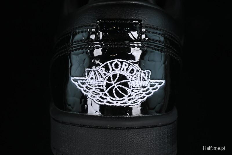 Nike Air Jordan 1 Low "Black Croc" Casual Sneakers with Crocodile-Embossed Leather - HJ7743-010