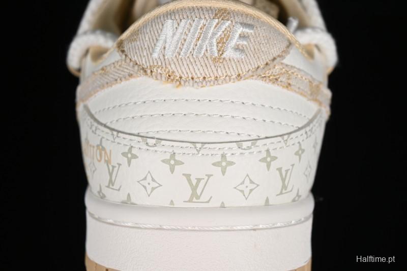 Nike SB Dunk Low LV Collaboration Strap Beige Swoosh Anniversary High-End Custom Low-Top Casual Sneakers - SJ2068-250