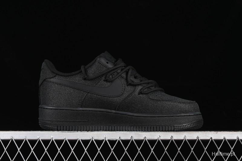 Nike Air Force 1 '07 Low Cleanfit High Street Retro Style All Black Star-Studded Diamond Accents Lace-Up Low-Top Casual Sneakers - ZH0316-030