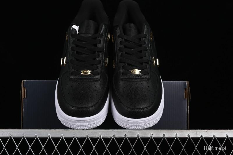 Nike Air Force 1 '07 Low Black Gold Swoosh Casual Sneakers - CT1990-001