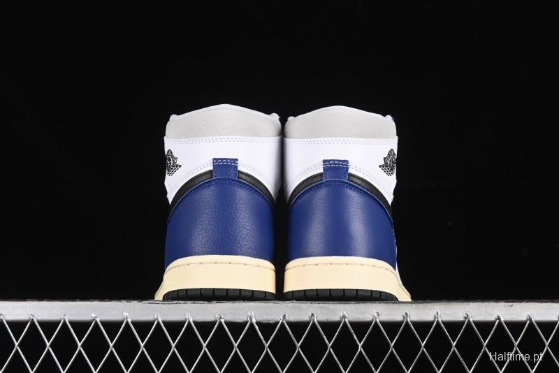 Nike Air Jordan 1 Retro High Basketball Shoes in White Deep Royal Blue - DZ5485-100