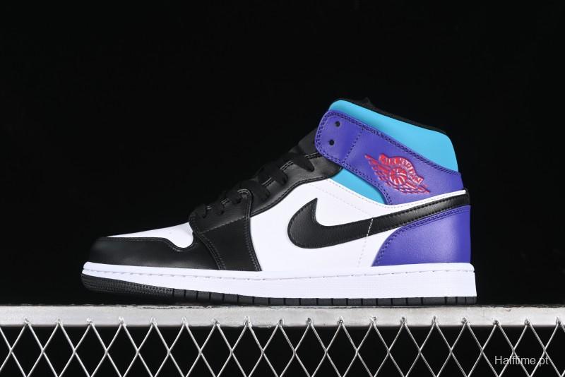Nike Air Jordan 1 Mid AJ1 Lakers Colorway Black White Purple Mid-Top Casual Sneakers - DQ8426-154