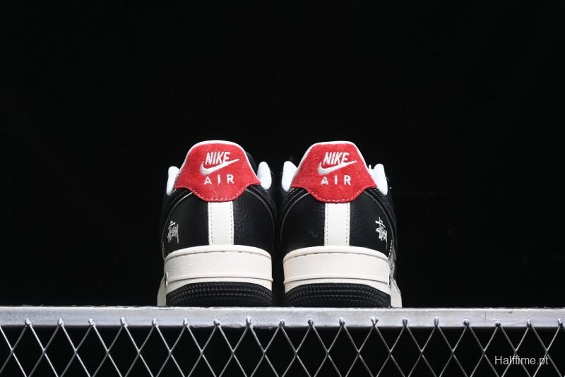 Nike Air Force 1 '07 Low Stussy Collaboration - Beige Black Pattern Red Outsole Low Top Casual Sneakers - XZ6188-339