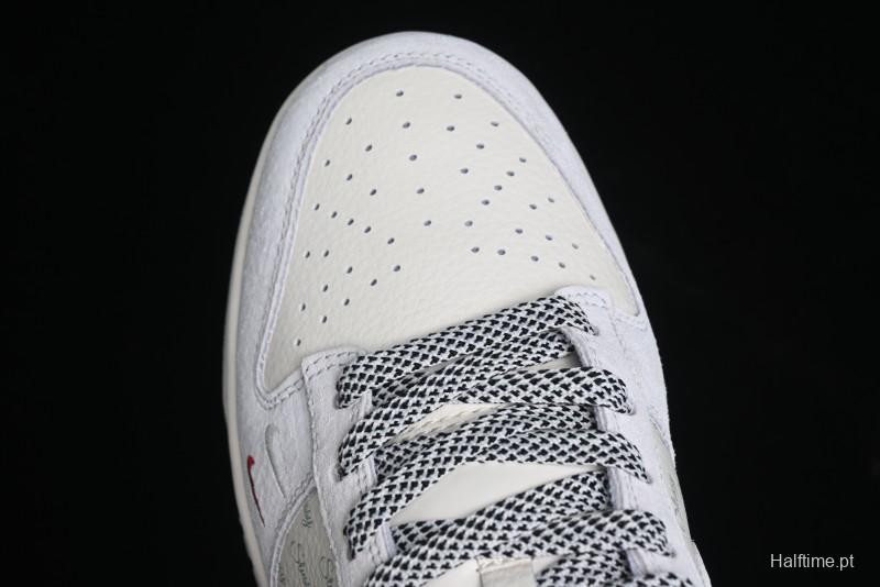 Nike SB Dunk Low Stussy Collaboration - Patchwork Grey White Swoosh Anniversary Custom Low-Top Casual Sneakers - YX5066-218