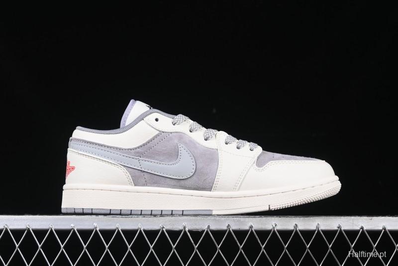 Nike Air Jordan 1 Low Stussy Collaboration - Retro Basketball Shoes in Light Grey - SJ9950-044
