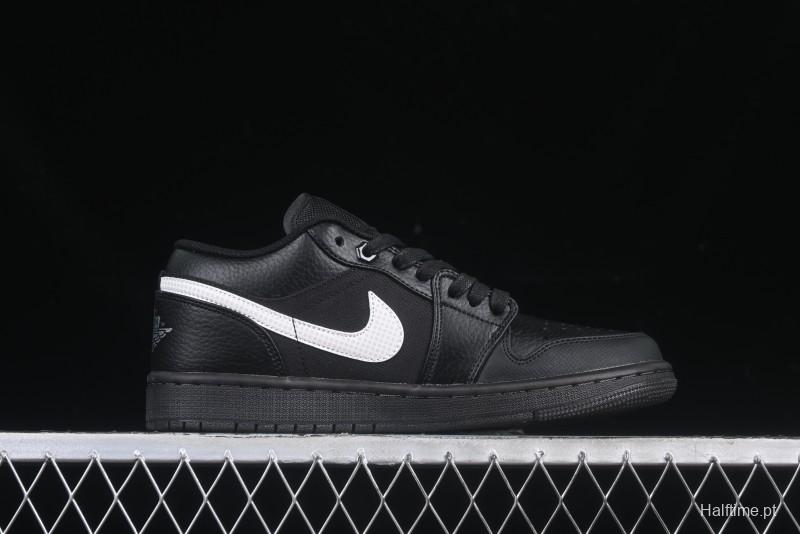Nike Air Jordan 1 Low AJ1 Basketball Shoes in Black and White Canvas and Leather - HV5968-001