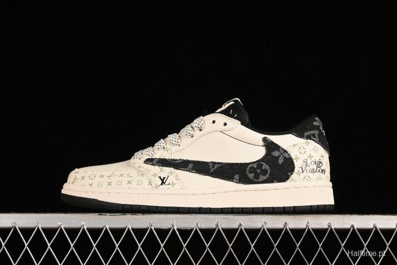 Nike Air Jordan 1 Low OG SP Travis Scott x Fragment Design Black Denim Print Casual Sneakers - SJ2068-005