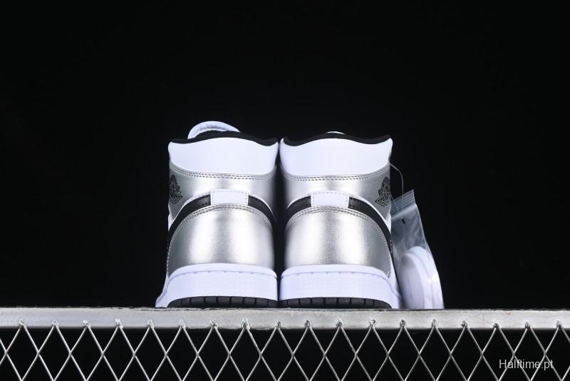 Nike Air Jordan 1 Mid AJ1 Basketball Shoes in Black White Silver - DQ8423-103