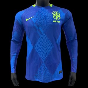 Player Version 2025 Brazil Away Blue Long Sleeve Jersey